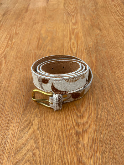 Cream/beige abstract leather belt