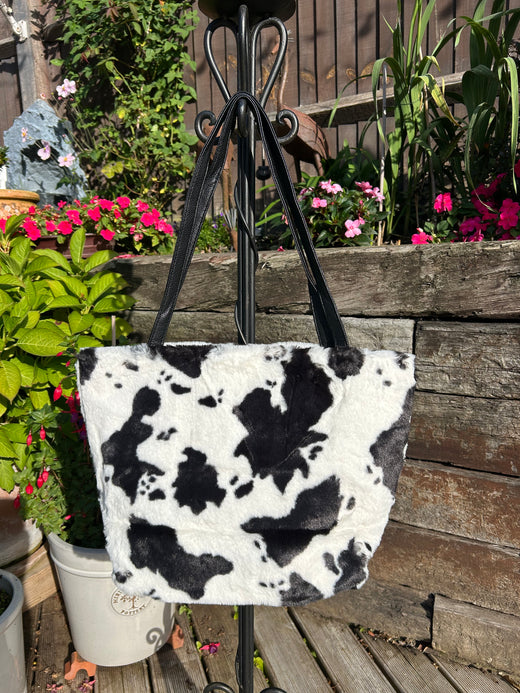 Cow Print Faux Fur Shopper (Black)
