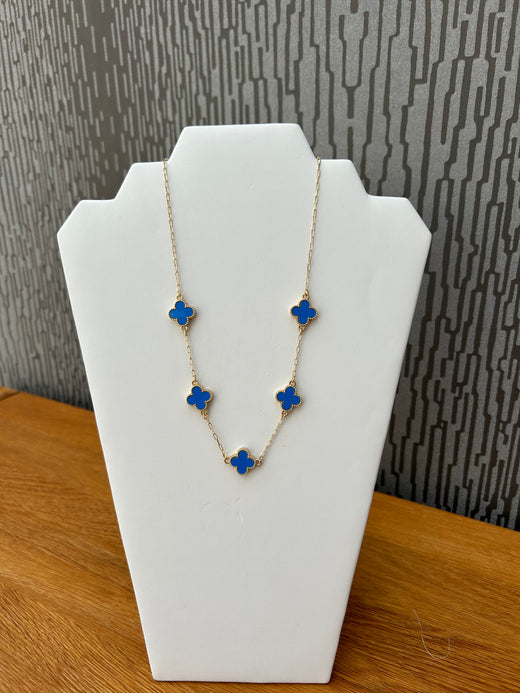 Short Clover Necklace - azure blue