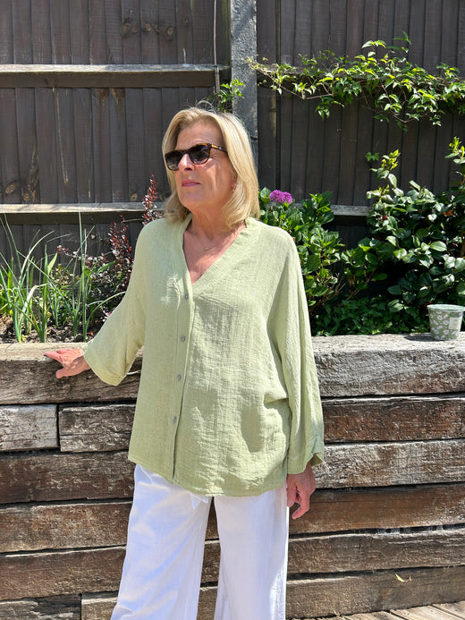 Jaime long sleeve linen mix top