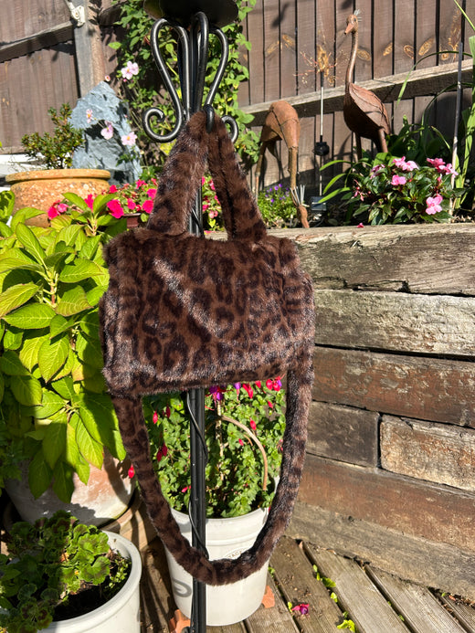 Brown Animal Print Faux Fur Bag