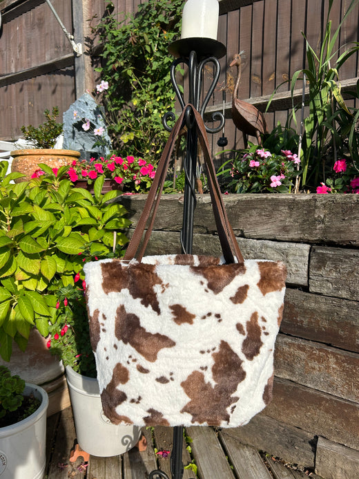 Cow Print Faux Fur Shopper (Brown)