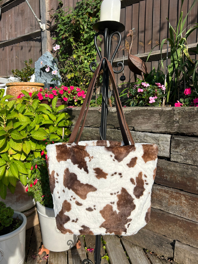 Cow Print Faux Fur Shopper (Brown)