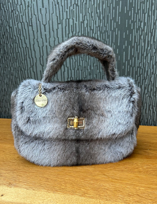 Florence Grey Faux Fur Bag by Alex Max