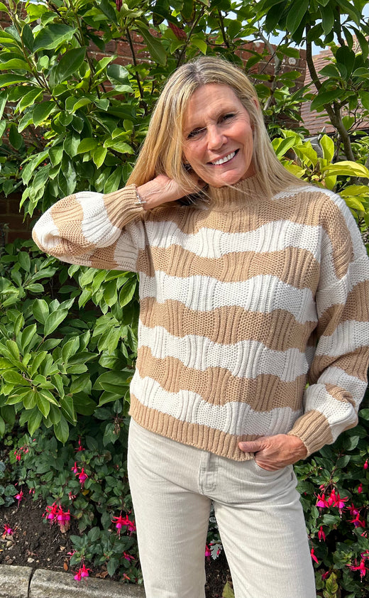 Ava Jumper - Cream & Beige Stripe