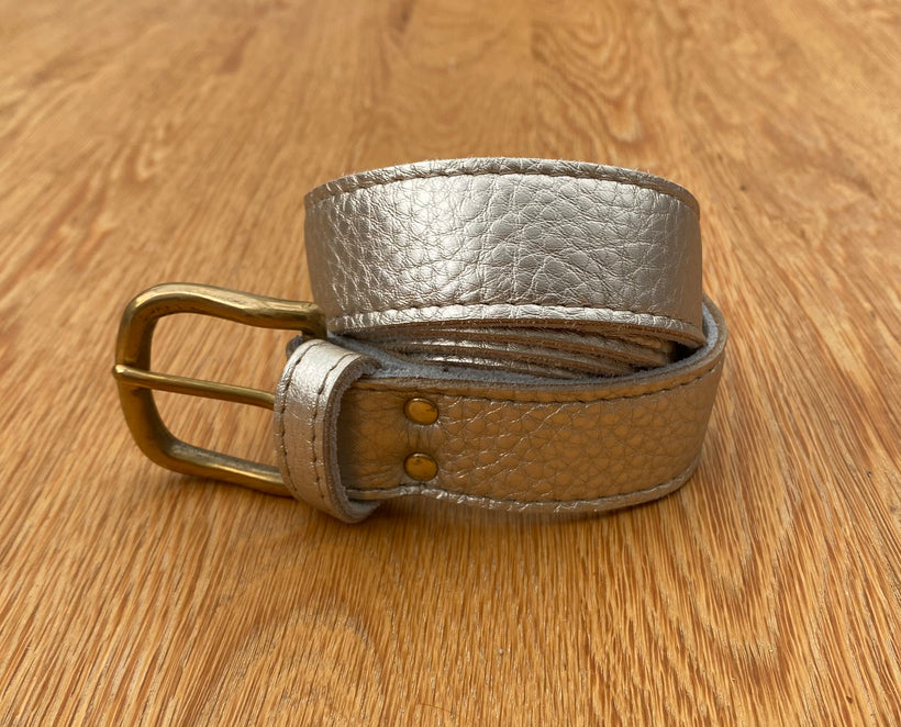 Muted gold leather belt