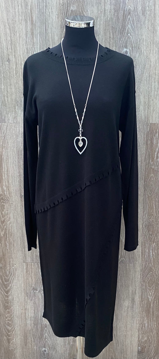 Fenella Black Asymmetric Knitted Dress