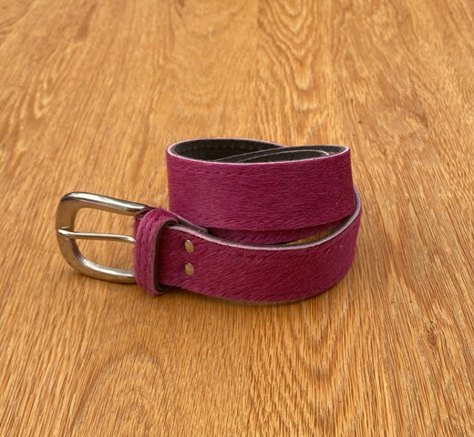 Fuschia pink leather belt